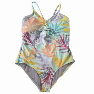 SO Women's One Piece bathing suit pastel tropical print, fully lined, Size 1X